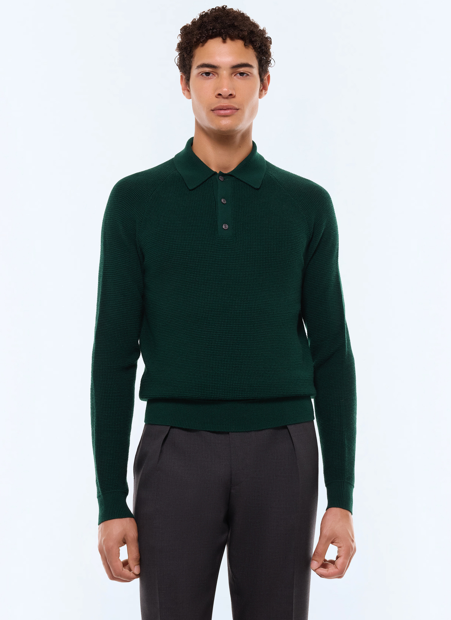 Men's polo shirt green forest certified wool Fursac - A2AIRO-AA19-H014