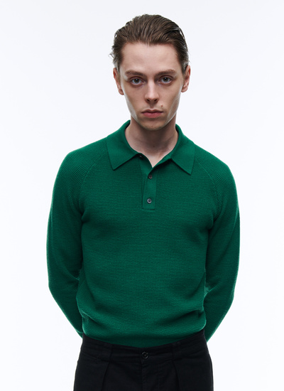 Men's polo shirt green merino wool Fursac - 22HA2AIRO-AA19/43