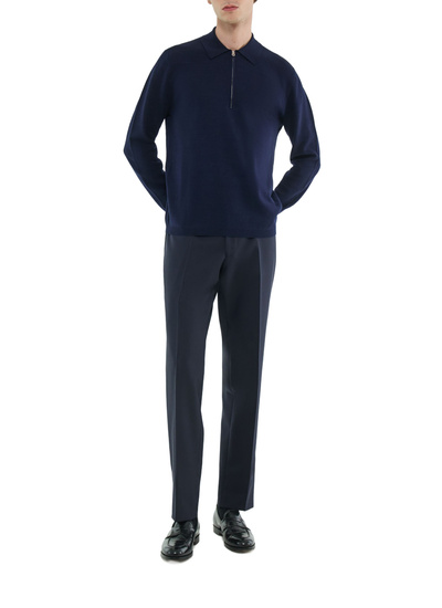 Men's blue, navy blue certified mercerized cotton polo shirt Fursac - A2FOLO-FA10-D030