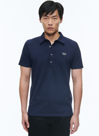 Men's polo shirt navy blue organic cotton piqué Fursac - J2DLUM-DJ22-D030