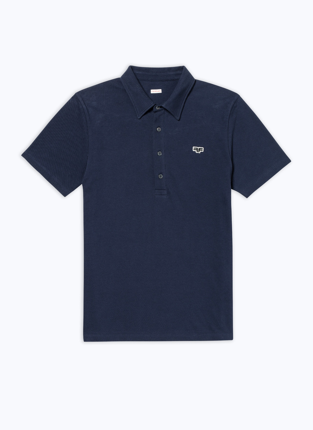 Men's blue, navy blue organic cotton piqué polo shirt Fursac - J2DLUM-DJ22-D030