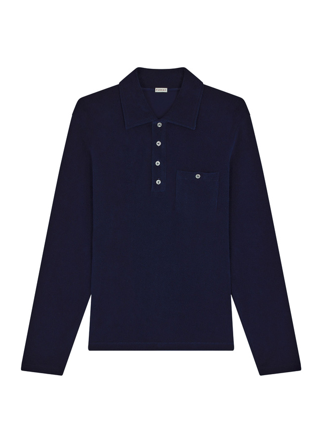 Fursac men's polo shirt - Navy blue terry style cotton polo shirt J2FPOL-FJ03-D030