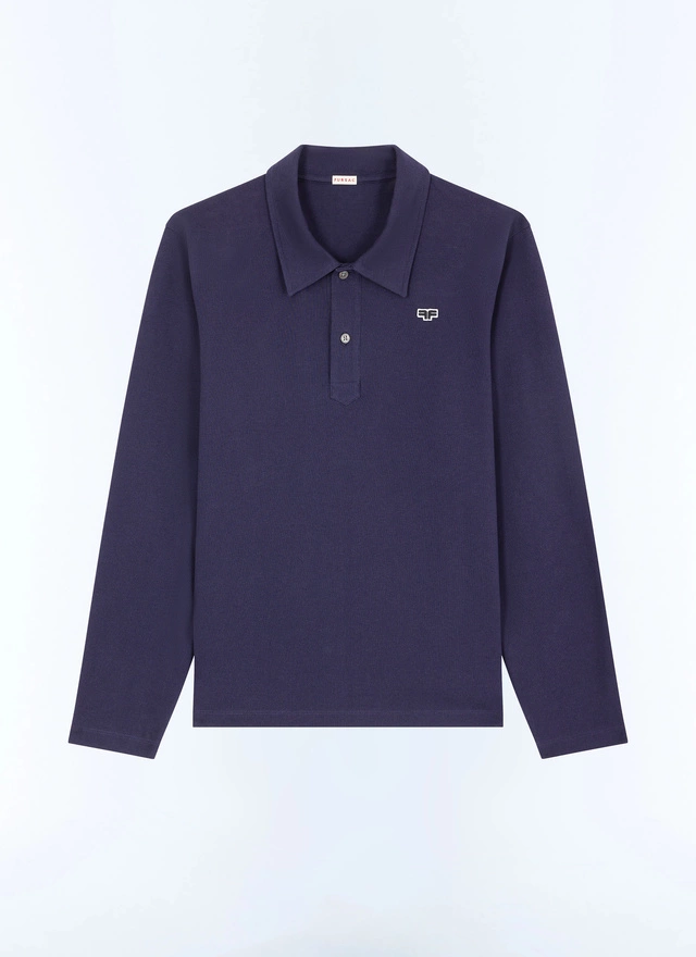Men's blue, navy blue organic piqué cotton polo shirt Fursac - J2GPOL-FJ22-D030