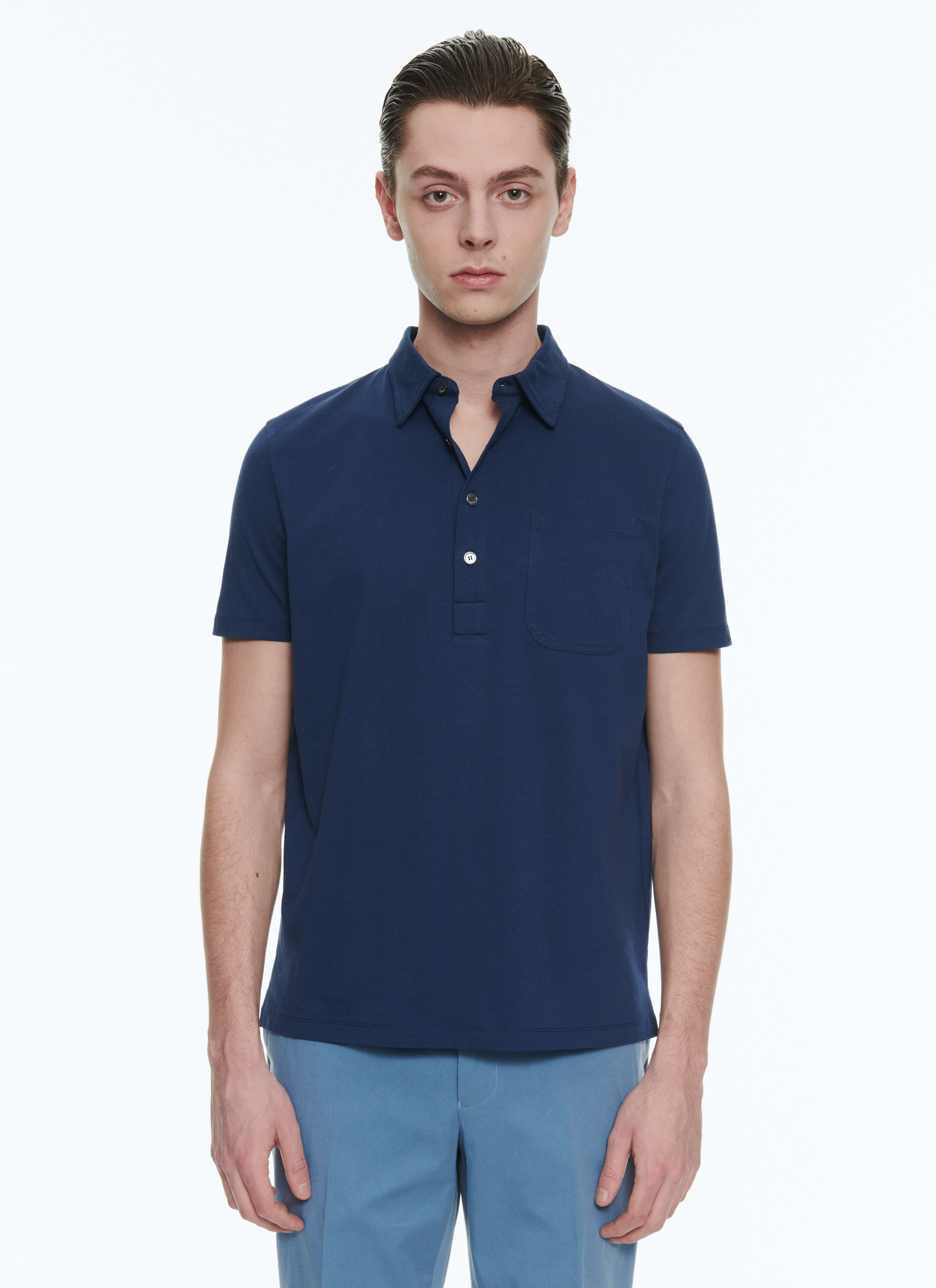 Men's polo shirt navy blue cotton jersey Fursac - J2VLUM-BJ19-30