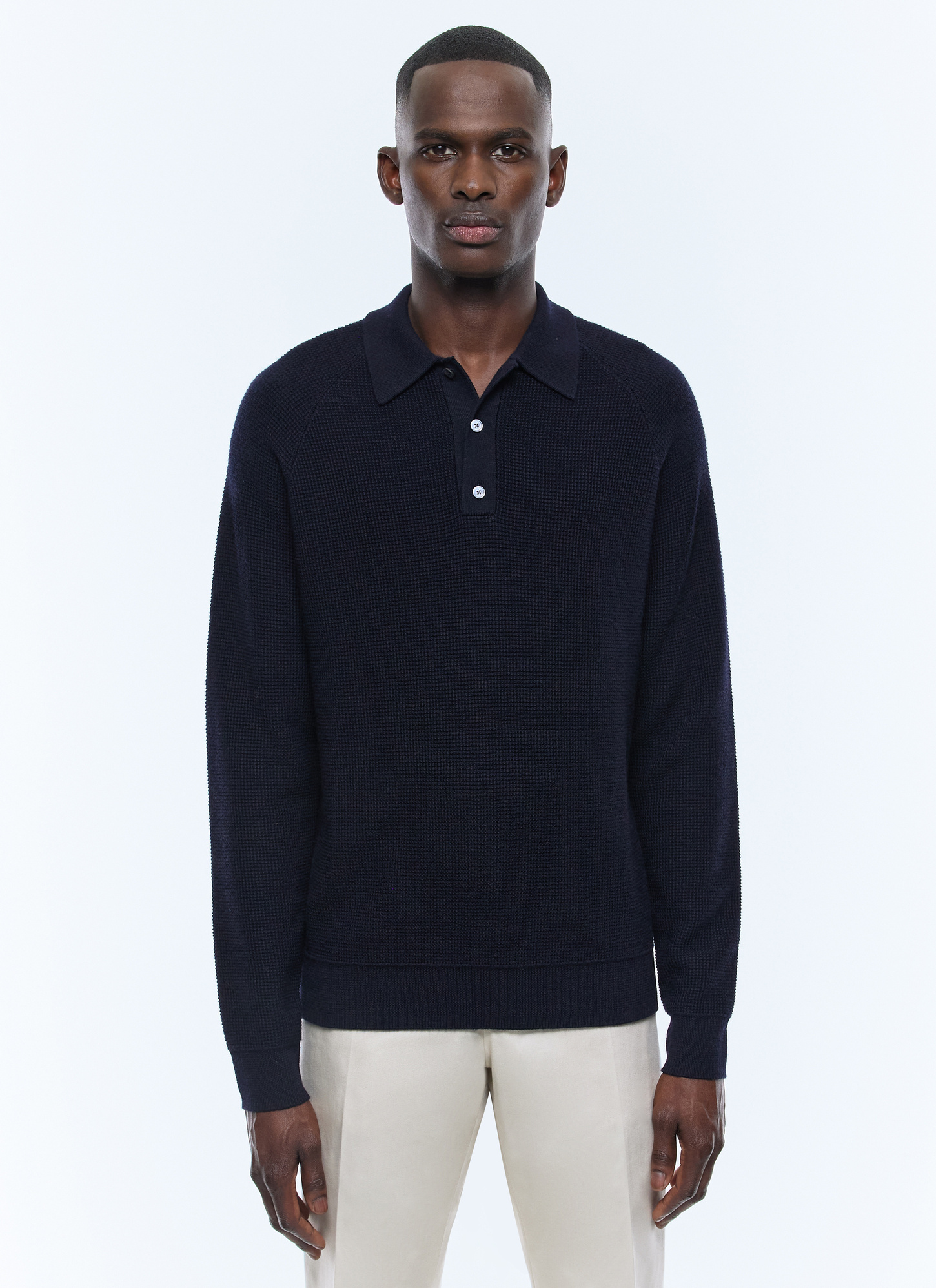 Men's polo shirt navy blue certified wool Fursac - A2AIRO-AA19-D030