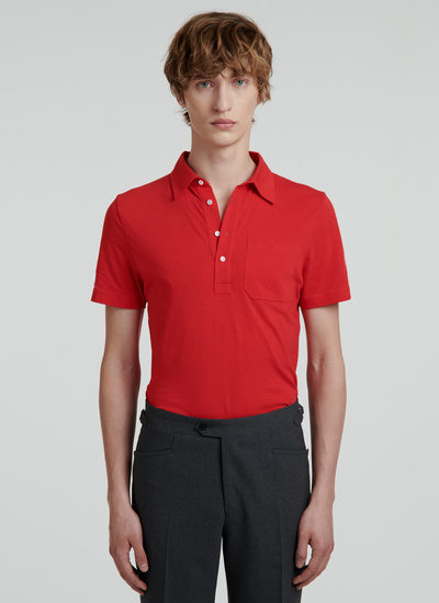 Men's polo shirt red cotton jersey Fursac - 22EJ2VLUM-VJ04/71