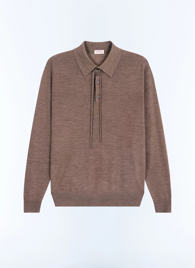 Men's brown merino wool polo shirt Fursac - A2RILO-MA03-G014