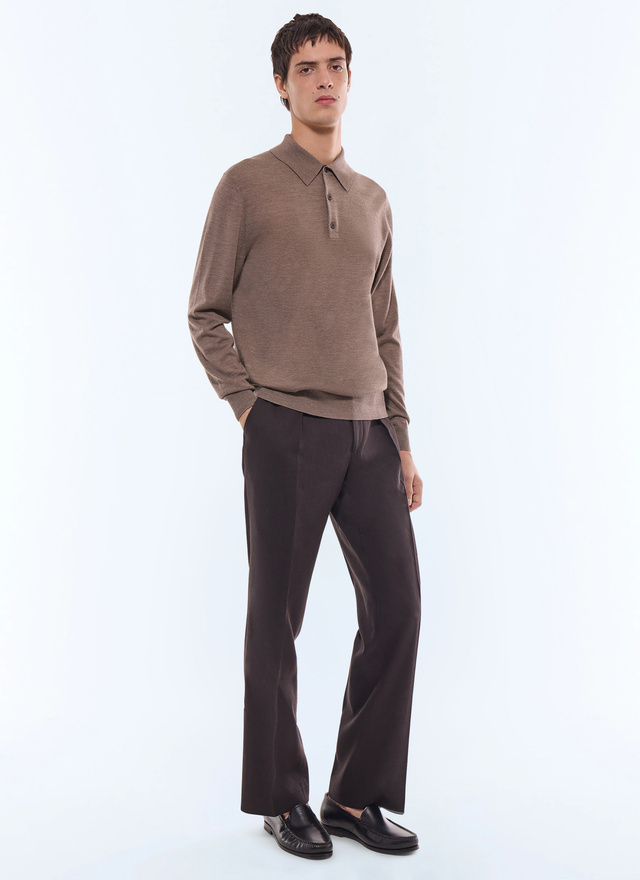 Men's taupe brown polo shirt Fursac - A2RILO-MA03-G014