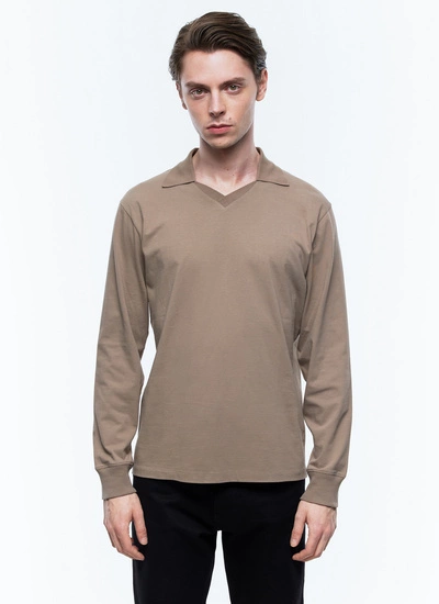 Men's polo shirt taupe brown organic cotton jersey Fursac - J2ENZO-EJ16-G014