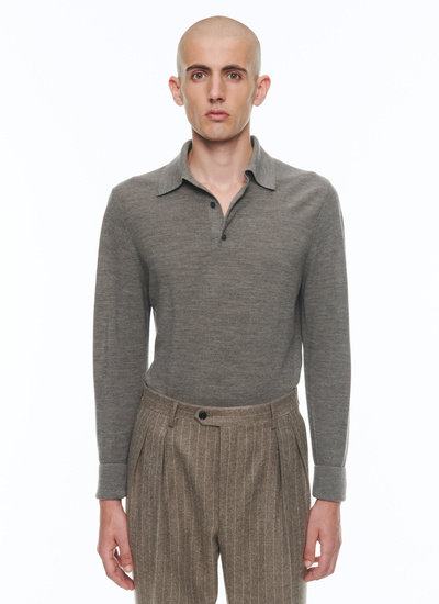 Men's polo shirt taupe grey wool Fursac - A2CWIG-CA25-B010