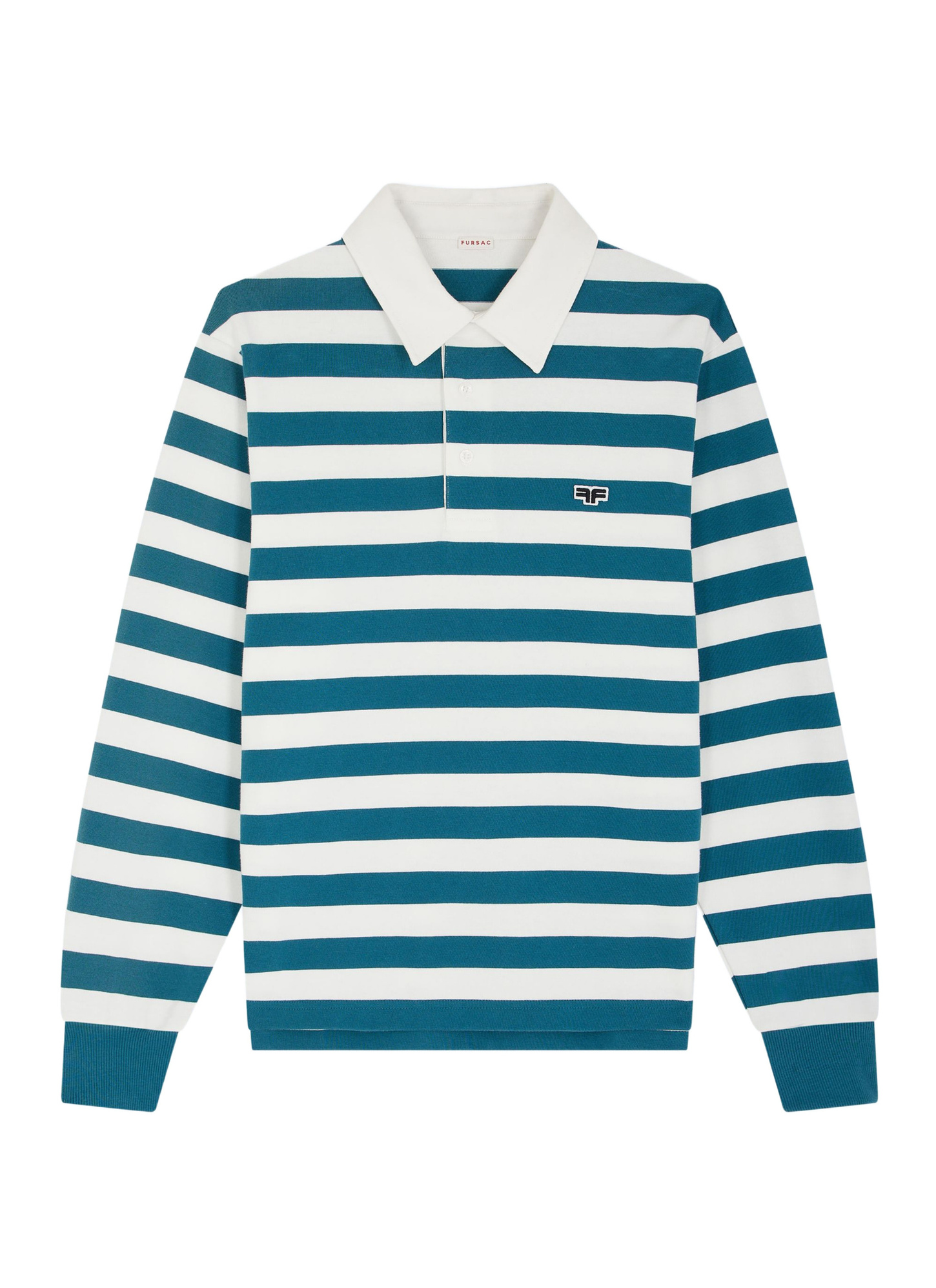 Men's white and teal blue rugby stripes polo shirt Fursac - J2FUBY-FJ08-D025