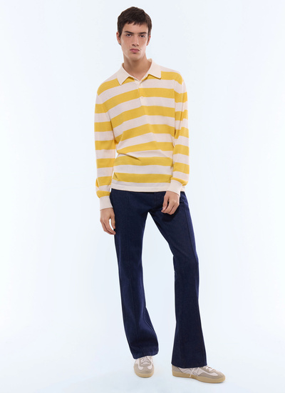 Men's white and yellow stripes polo shirt Fursac - A2GUBY-GA13-E005