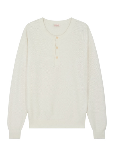 Pull homme Fursac - Pull col tunisien en coton et cachemire ecru A2FLEY-FA05-A002