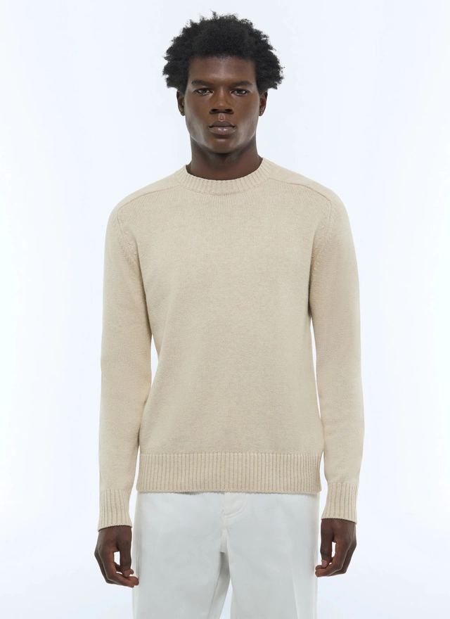 Pull homme beige laine et coton certifié Fursac - A2ETLA-FA08-A006