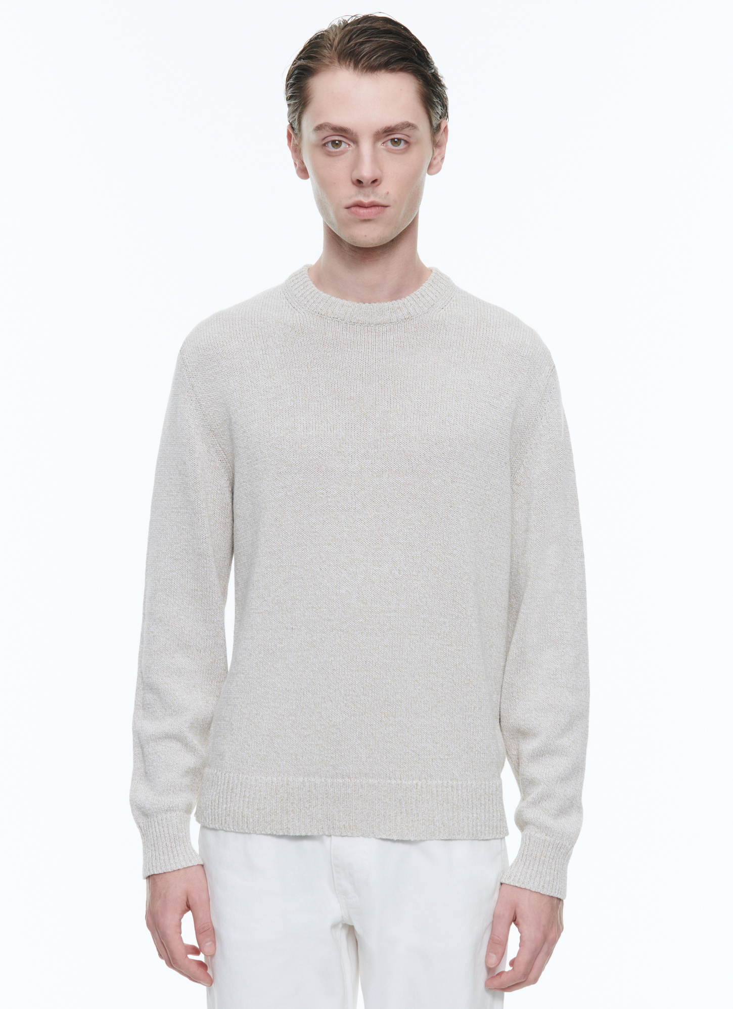Pull homme beige chiné lin et coton Fursac - A2DLIN-DA19-A006