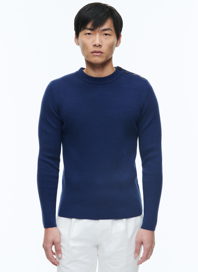 Pull homme bleu foncé laine et coton Fursac - A2DRIN-DA06-D029