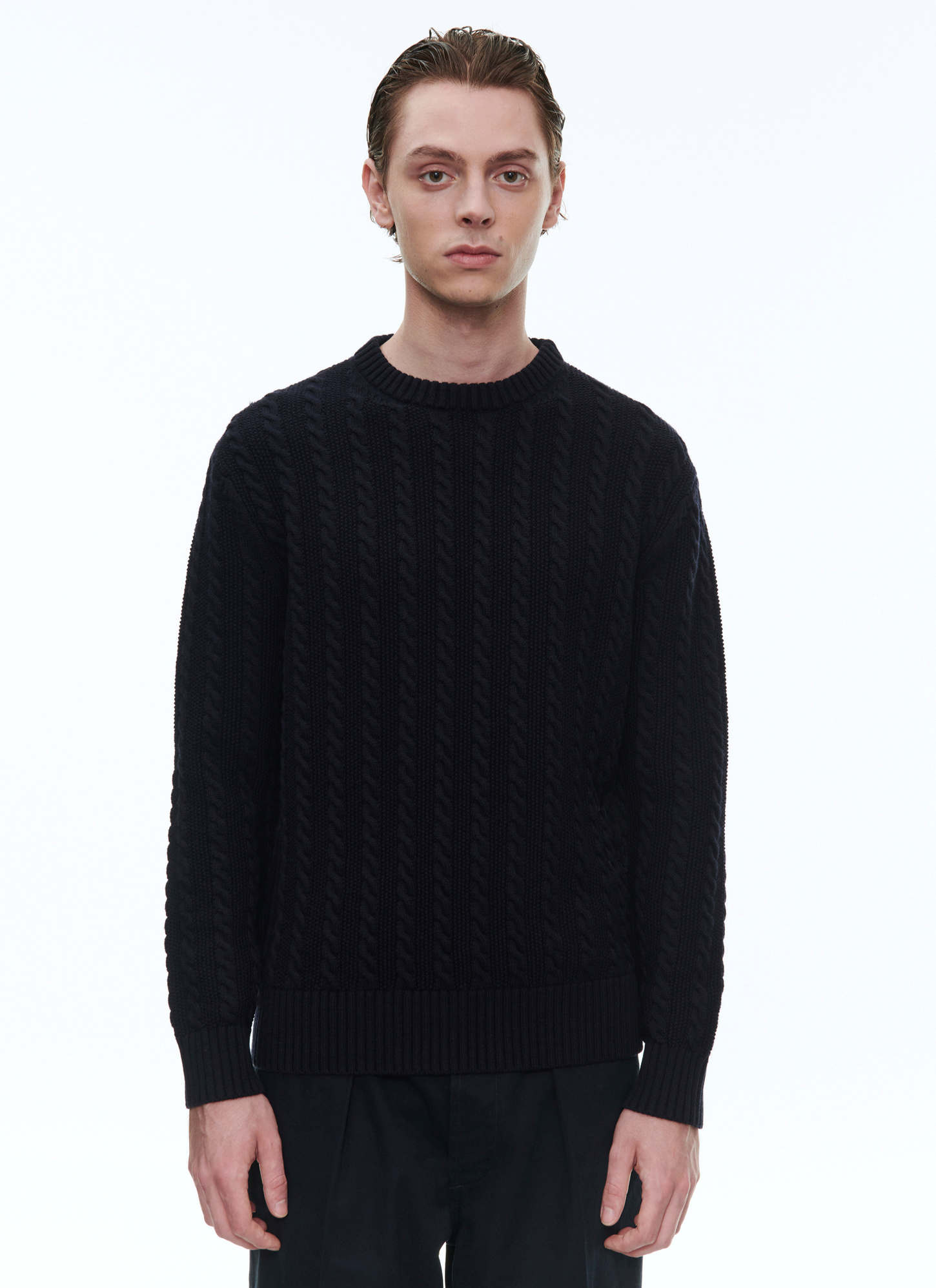 Pull homme bleu marine laine et coton Fursac - A2BADE-BA08-30