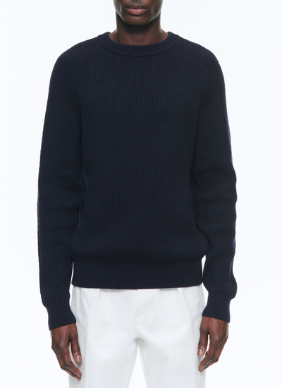 Pull homme bleu marine coton et laine traçable Fursac - A2DCOT-DA02-D030