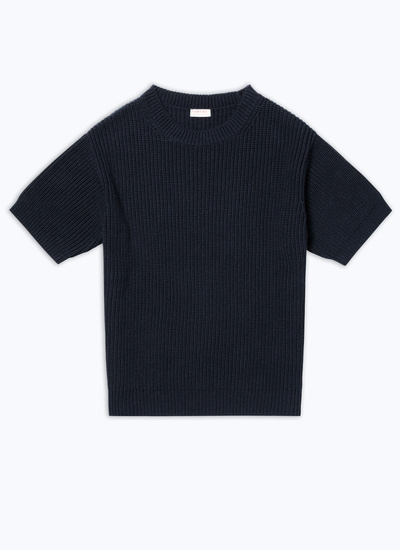 Pull bleu homme laine et coton mélangés Fursac - A2DEMI-DA21-D030