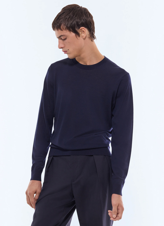 Pull homme bleu marine laine mérinos Fursac - A2ORYS-MA03-30