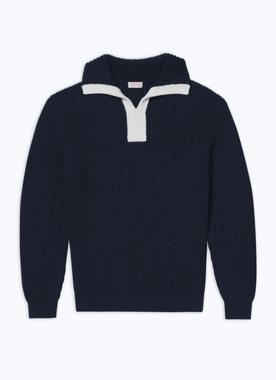 Pull bleu homme laine et coton Fursac - A2DANC-DA10-D030