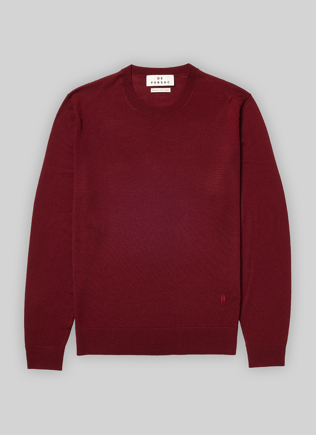 FURSAC - Pull col rond bordeaux en laine mérinos - Homme - Taille XXL - Rouge