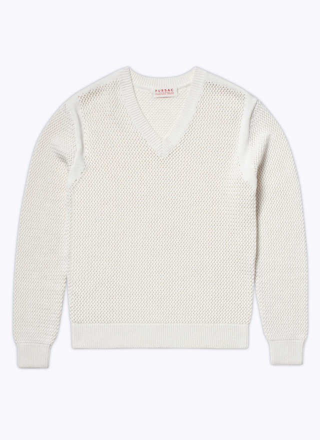 Pull blanc homme laine et coton Fursac - A2BAJO-BA02-02