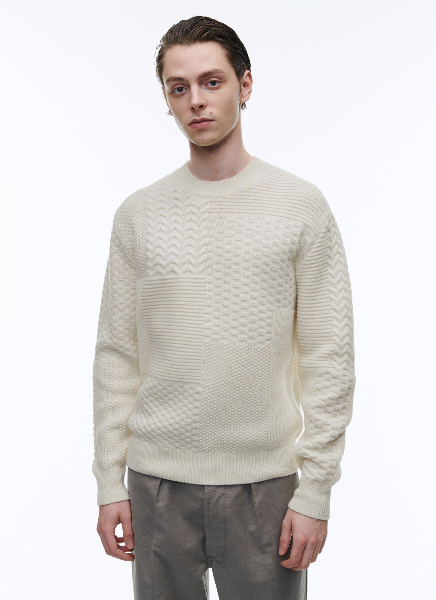Pull homme ecru laine mérinos Fursac - A2AWOK-AA01-02