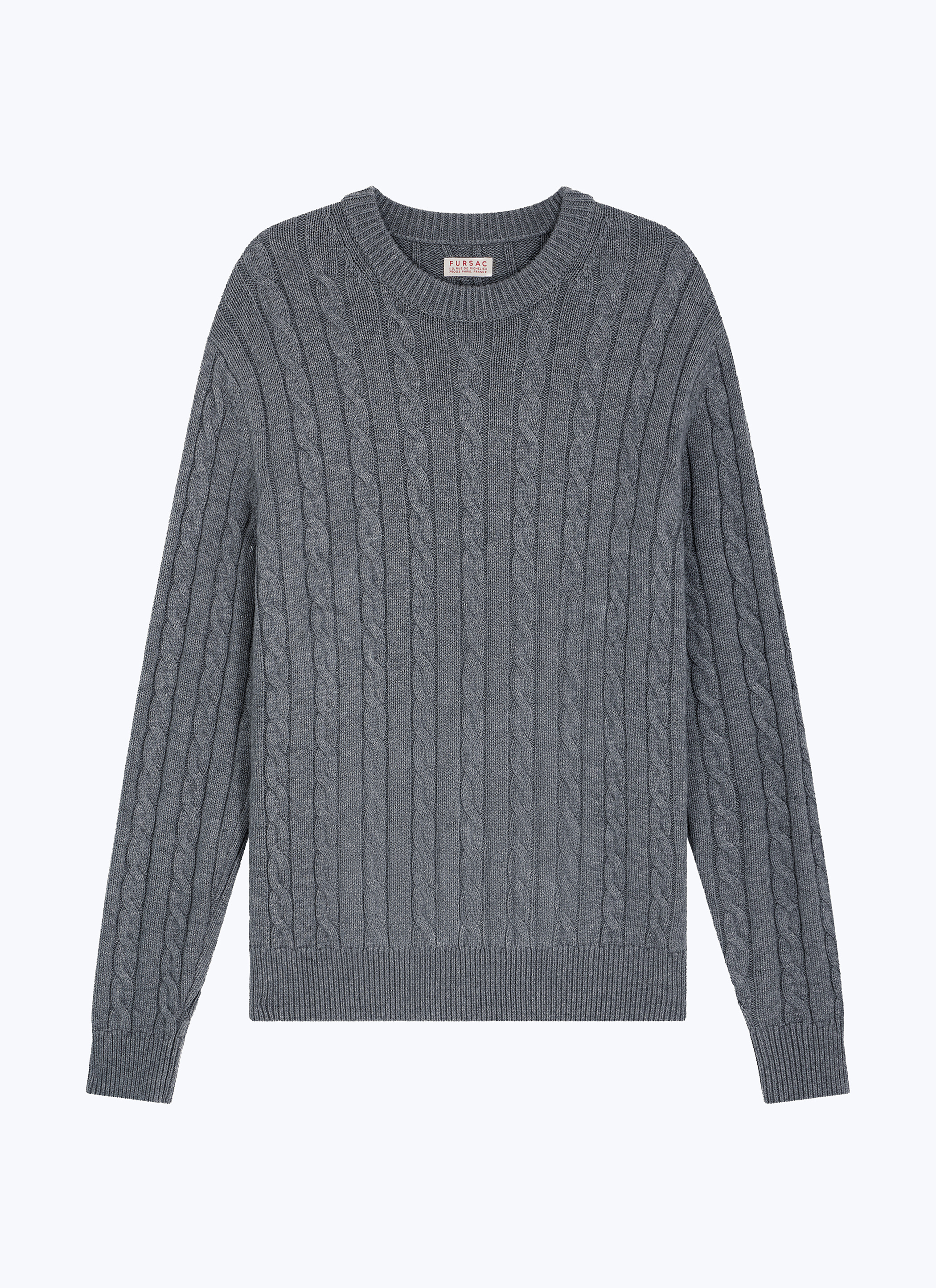 FURSAC - Pull à torsades en laine et coton - Homme - Taille XXL - Gris