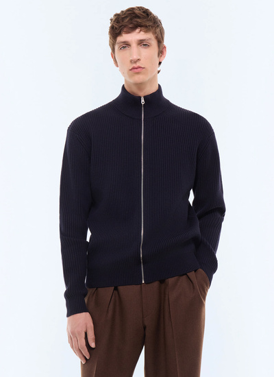 Pull homme marine 55% laine, 45% coton Fursac - A2LZAP-LA14-D030