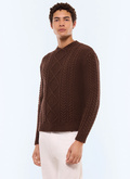 Pull torsadé à col rond en laine - A2GAGA-GA01-G018
