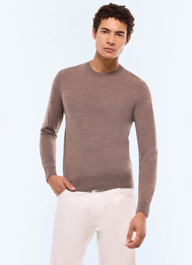 Pull homme marron taupe laine mérinos certifiée Fursac - A2ORYS-MA03-G014