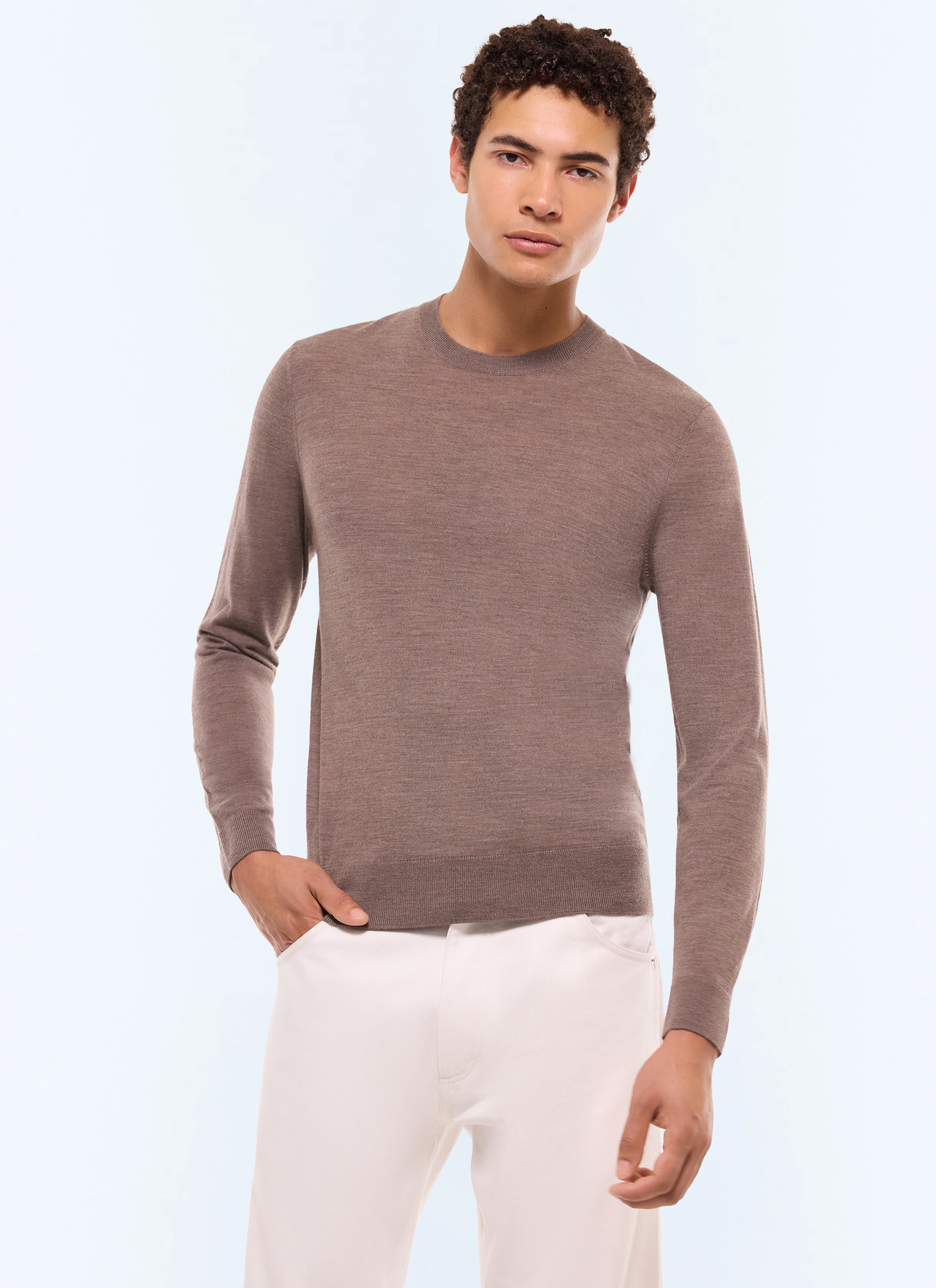 Pull homme marron taupe laine mérinos certifiée Fursac - A2ORYS-MA03-G014