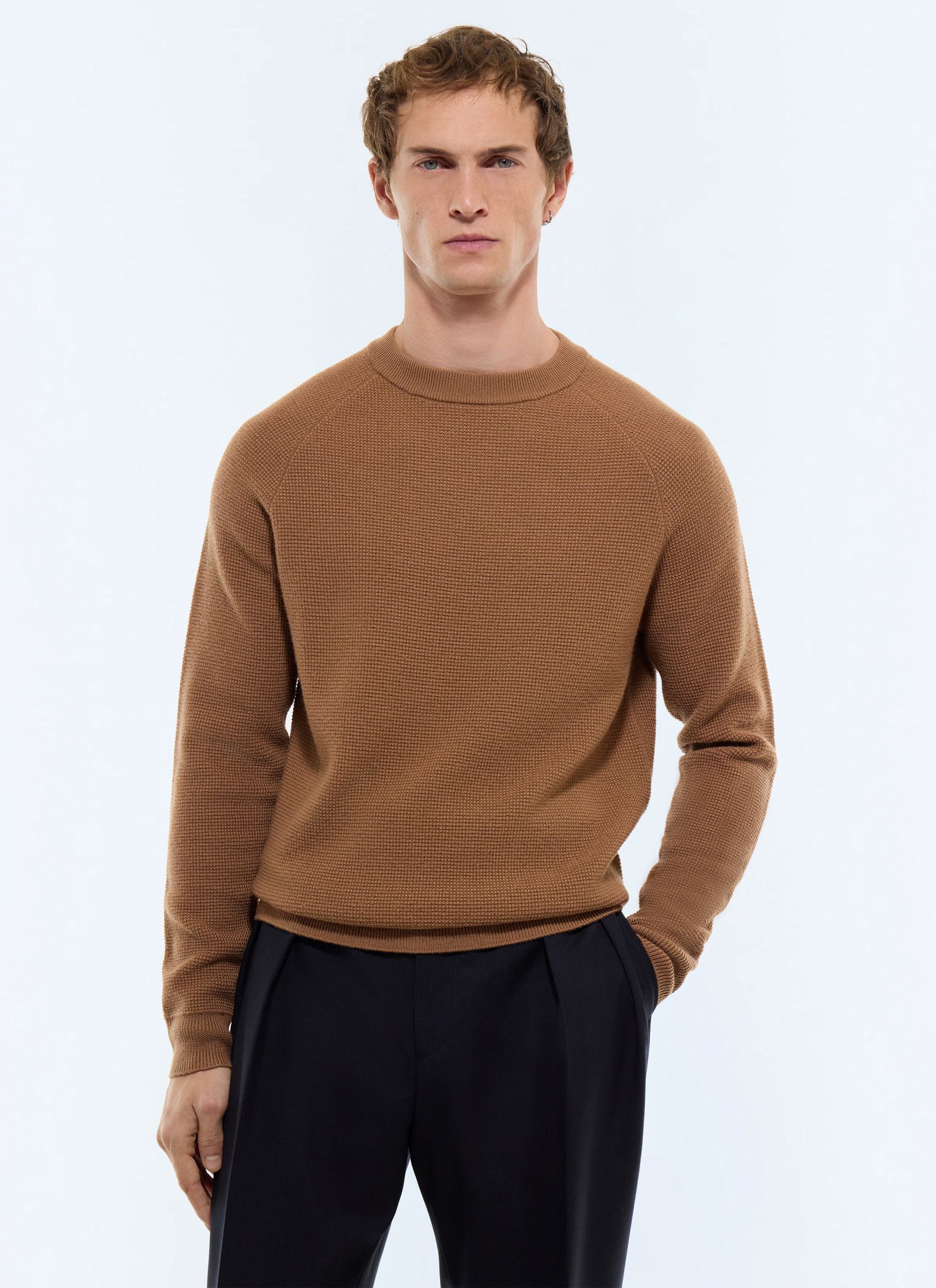 Pull homme noisette laine certifiée Fursac - A2EIRO-AA19-G006