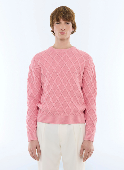 Pull homme rose laine certifiée et coton Fursac - A2FADE-FA02-F006