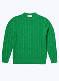 Pull à torsades vert en laine et coton - 23EA2BADE-BA08/43