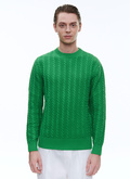 Pull à torsades vert en laine et coton - A2BADE-BA08-43