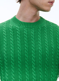 Pull à torsades vert en laine et coton - A2BADE-BA08-43