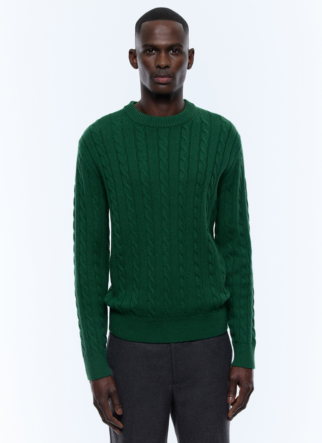 Pull homme vert sapin laine certifiée et coton Fursac - A2EADE-EA06-H011