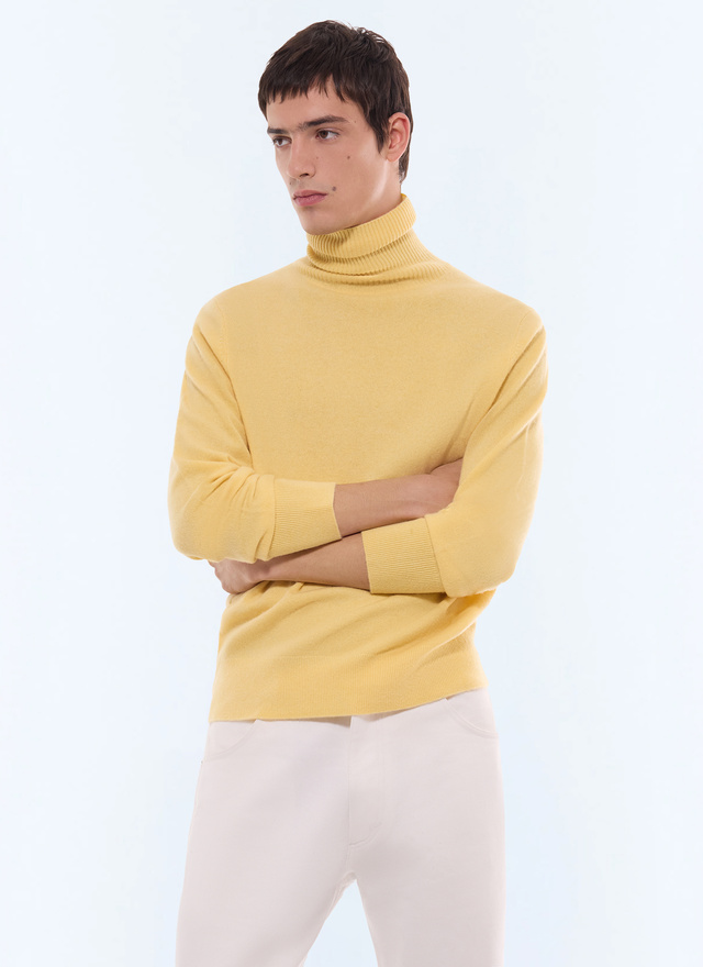 Pull homme jaune pâle laine certifiée et cachemire Fursac - A2KROU-TA28-E004