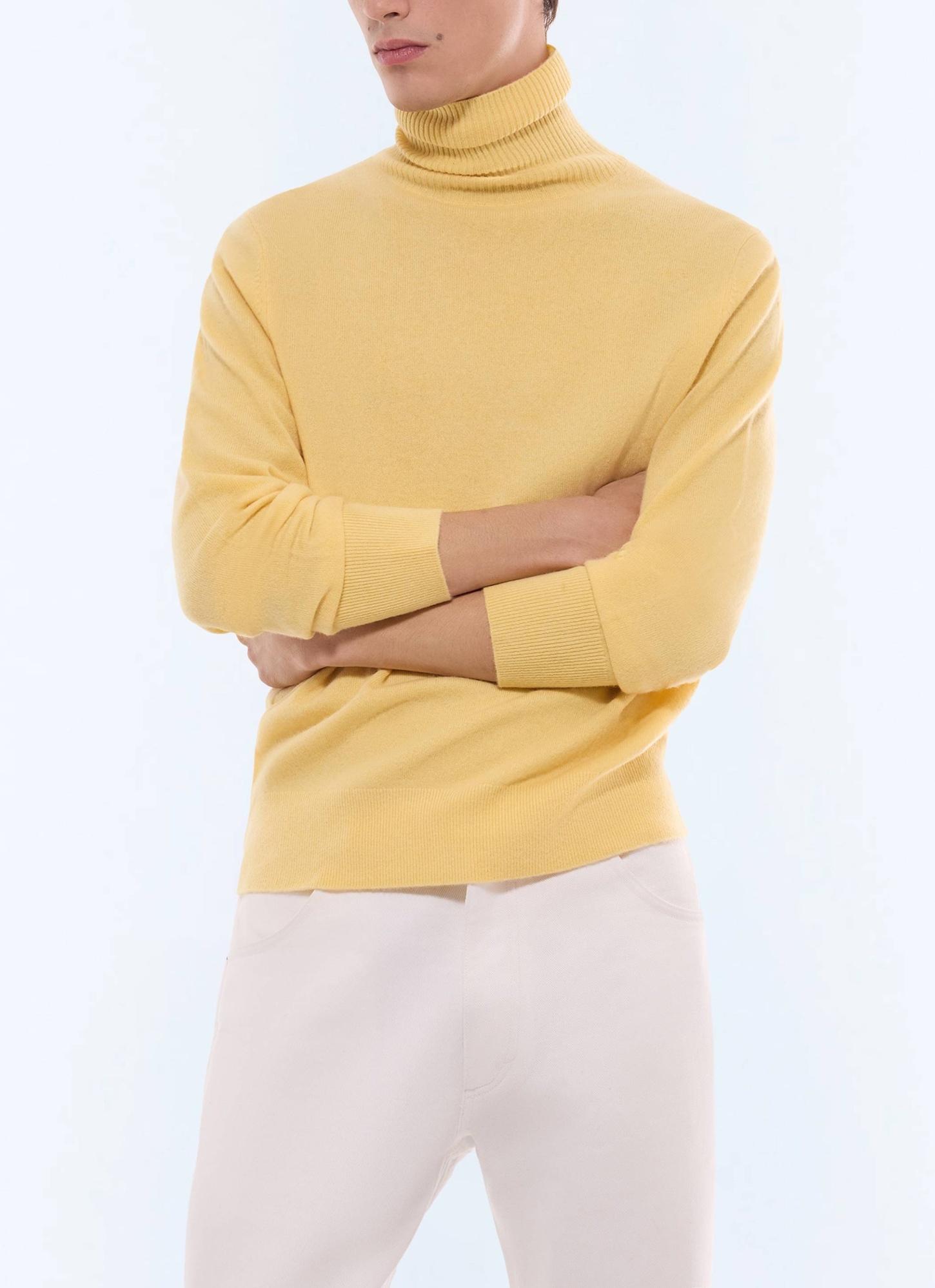 Pull homme jaune pâle laine certifiée et cachemire Fursac - A2KROU-TA28-E004