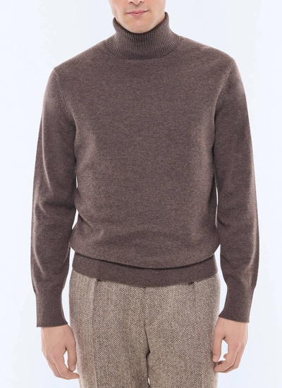 Pull homme marron taupe laine certifiée et cachemire Fursac - A2KROU-TA28-G014