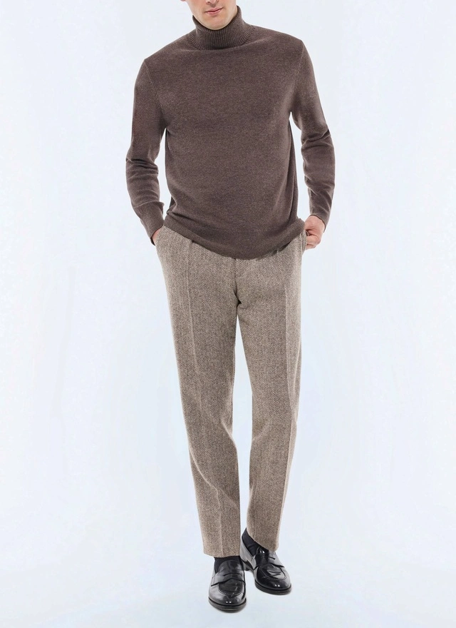 Pull marron taupe homme Fursac - A2KROU-TA28-G014