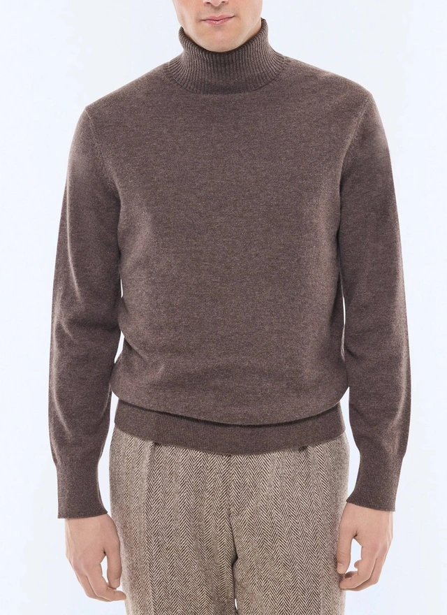 Pull homme marron taupe laine certifiée et cachemire Fursac - A2KROU-TA28-G014