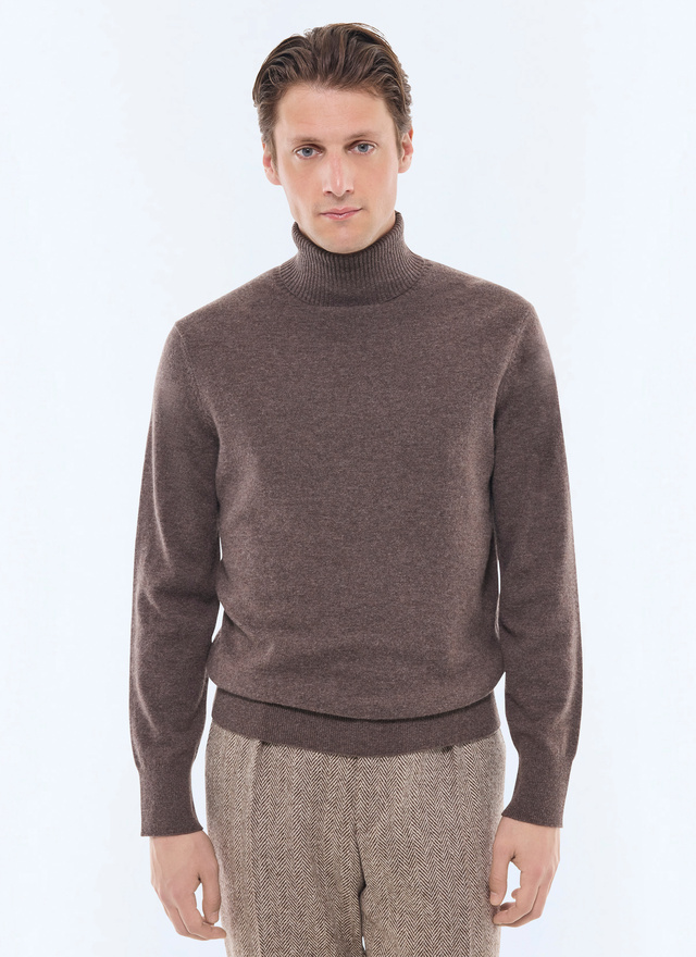 Pull homme marron taupe laine certifiée et cachemire Fursac - A2KROU-TA28-G014