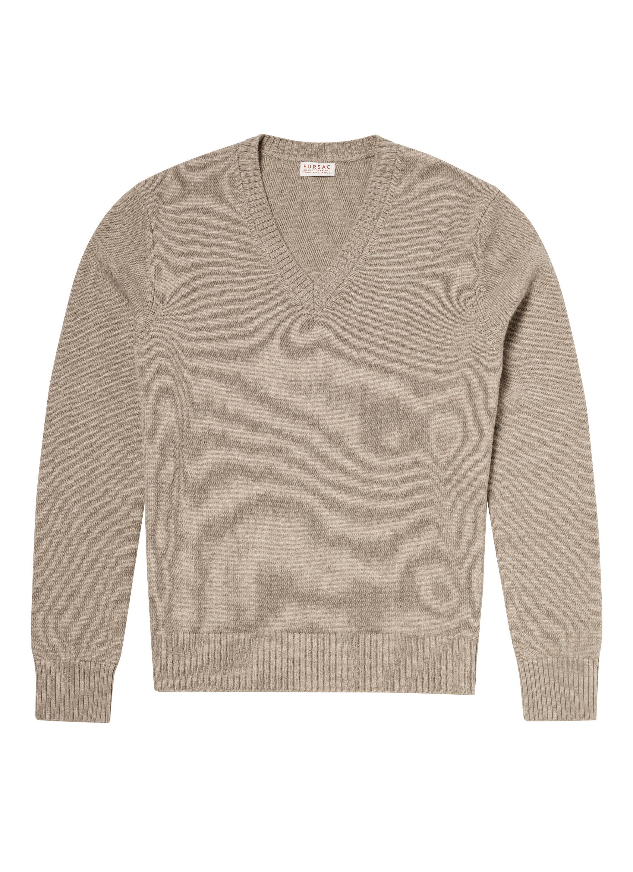 FURSAC - Pull col V en laine et cachemire - Homme - Taille M - Brun