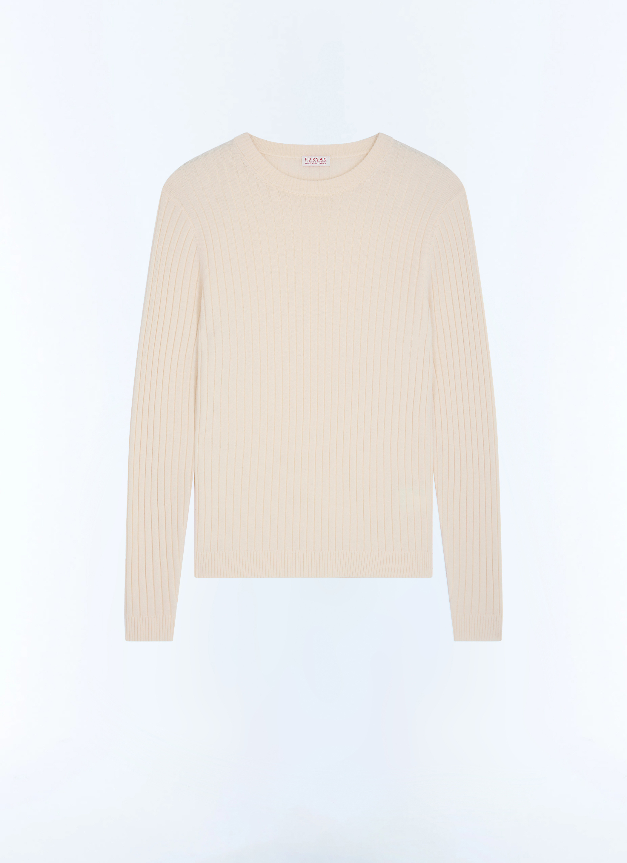 FURSAC - Pull fin côtelé en laine - Homme - Taille M - Blanc