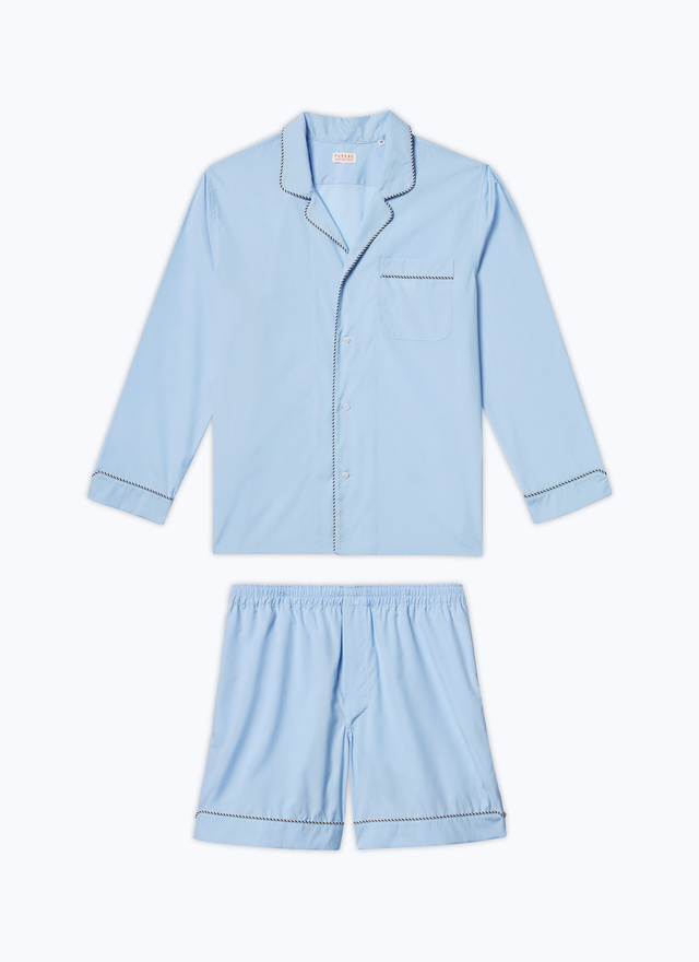 Men's blue, navy blue cotton poplin pyjamas Fursac - Y3DYJA-DP07-D039
