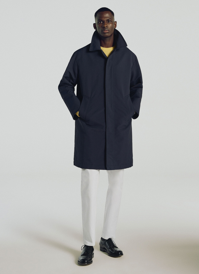 navy blue raincoat with hood