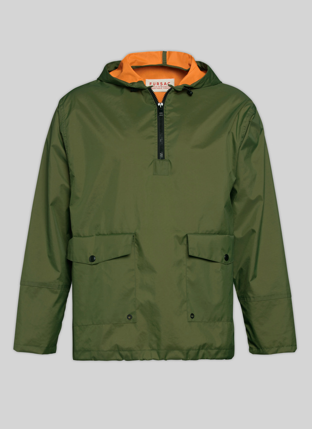 Olive green technical fabric pea jacket